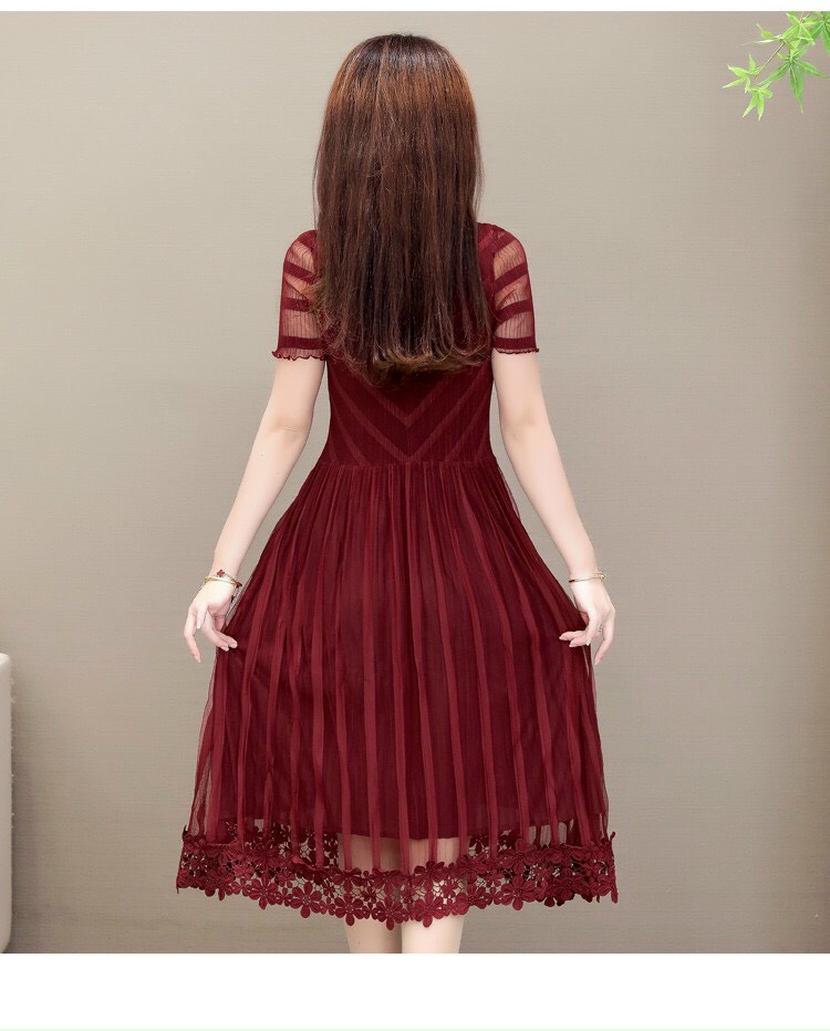 Đầm Dập Ly Phối Cổ Cườm Cao Cấp - HN907